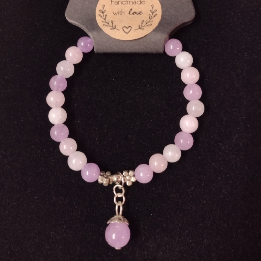 Rose Quartz,Kunzite, Amethyst Hand beaded Bracelet